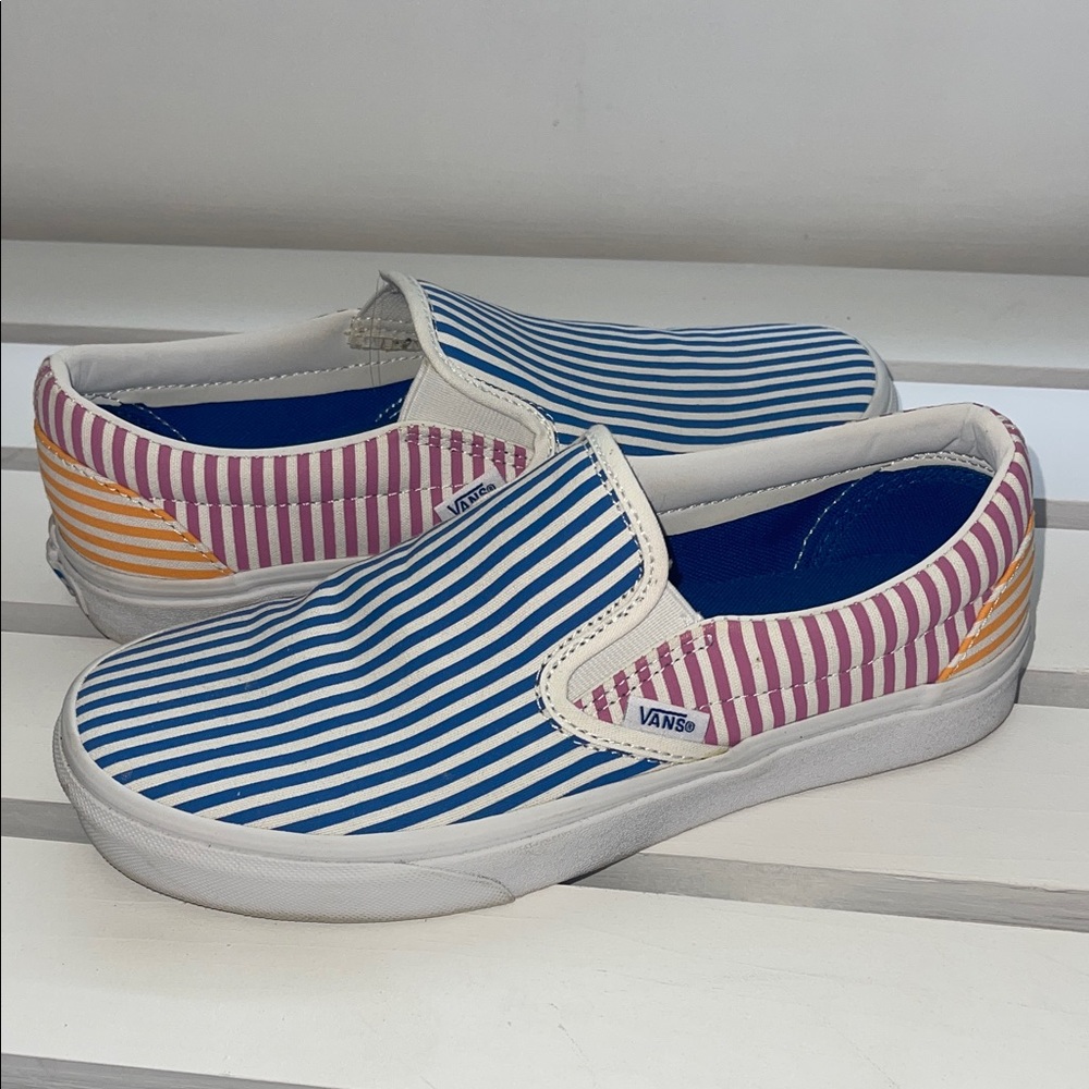 Vans Slip-On Striped Canvas Shoes - Blue, Pink & Yellow